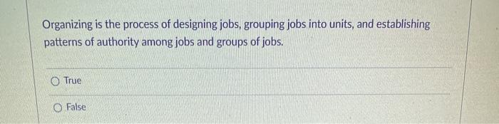 Organizing is the process of designing jobs,