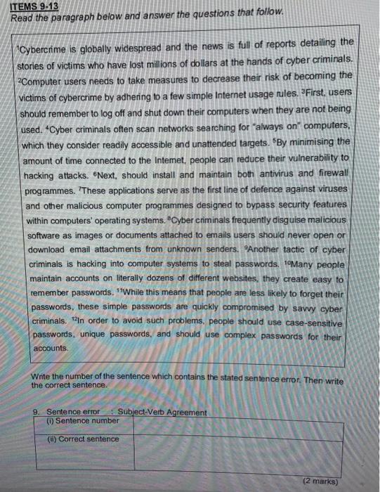 ITEMS 9.13 Read the paragraph below and answer