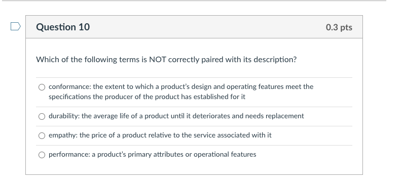 Question 10 0.3 pts Which of the following terms