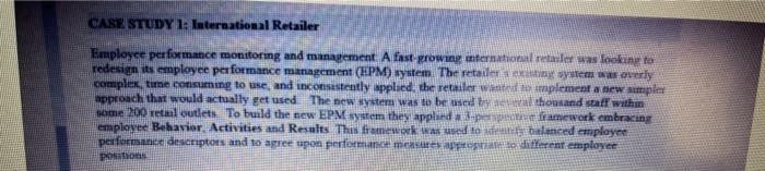 CASE STUDY I: International Retailer Employee