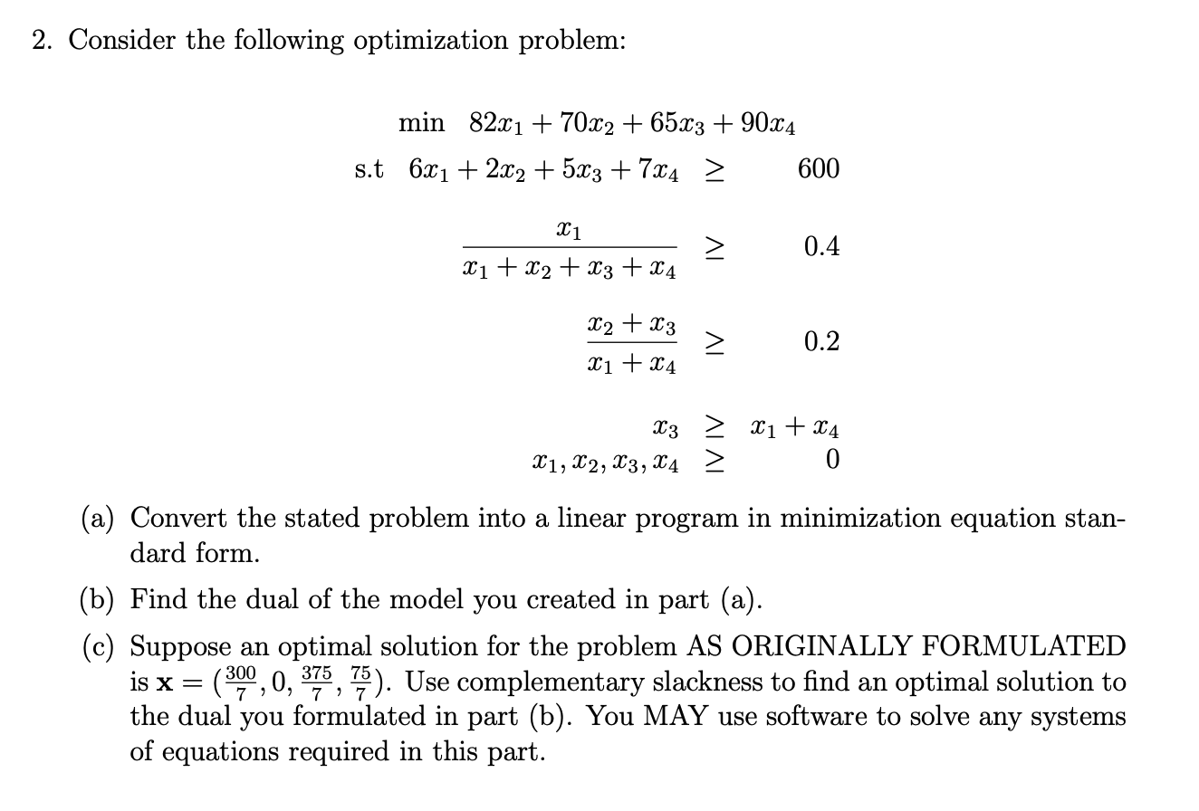 2. Consider the following optimization problem: