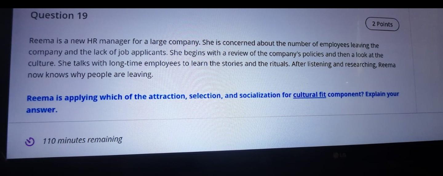 Question 19 2 Points Reema is a new HR manager
