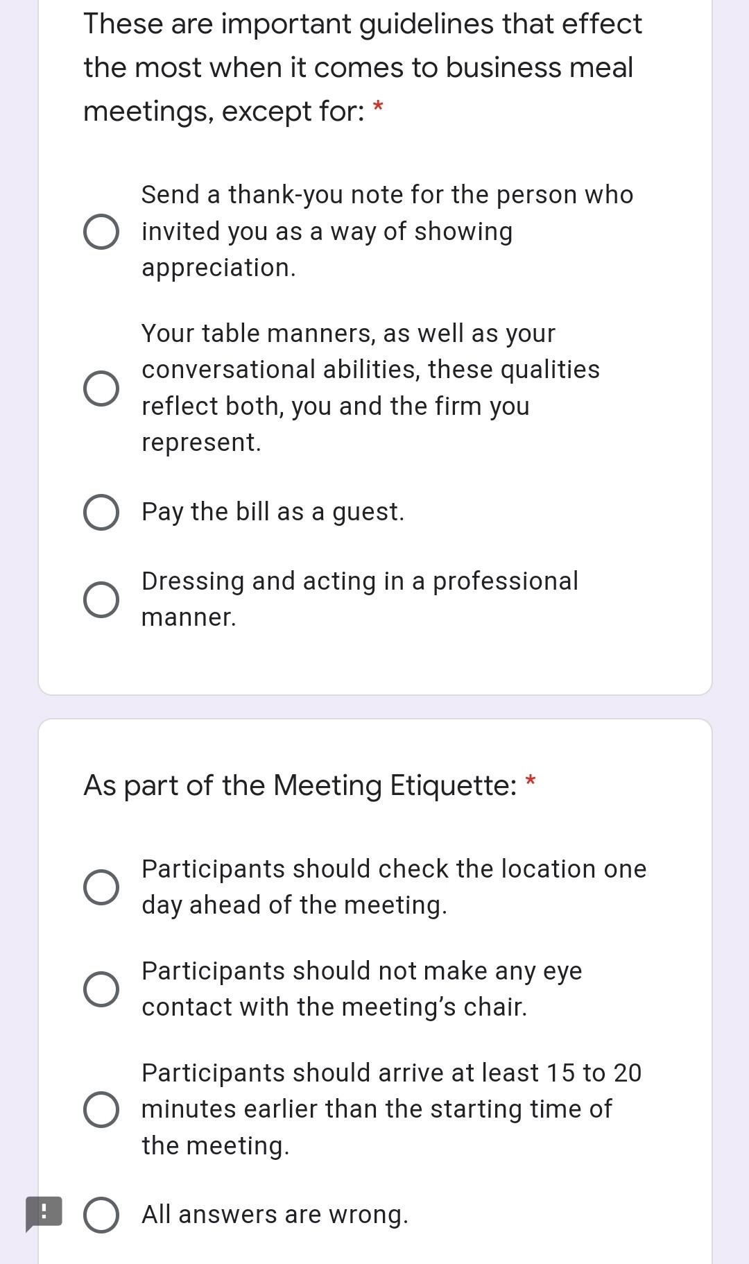 The meeting should arrive early and take the