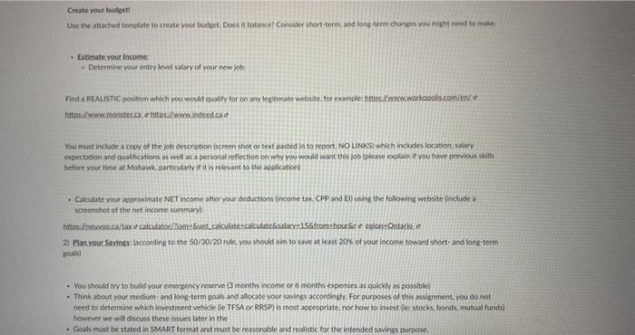 Create your budget! Use the attached template to