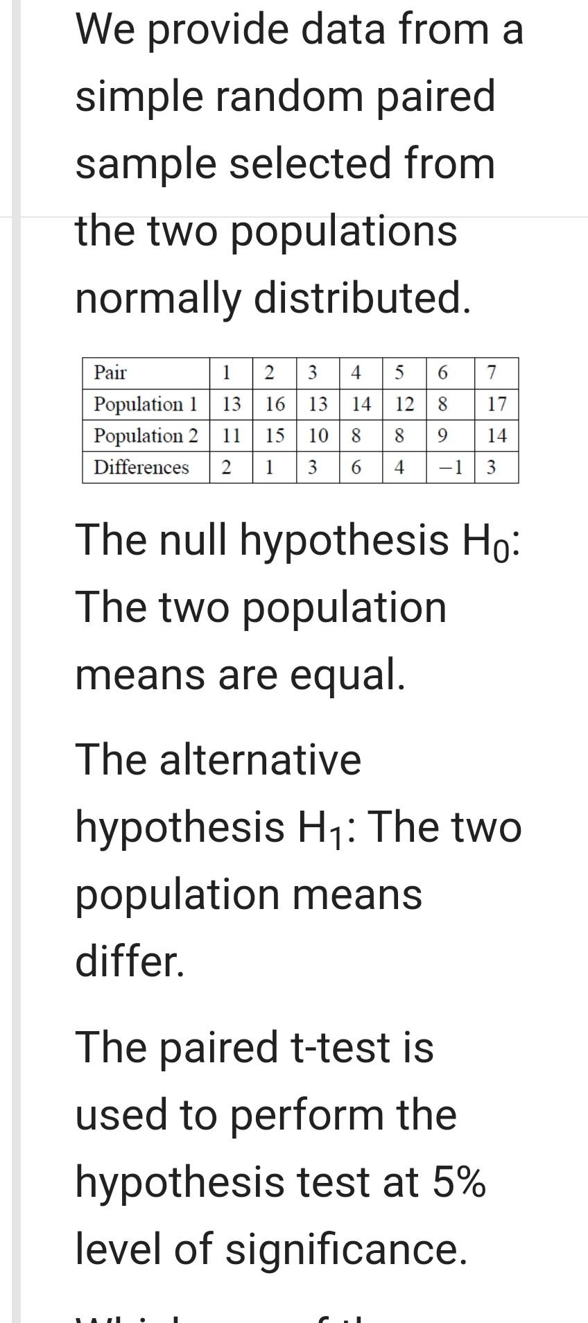 We provide data from a simple random paired
