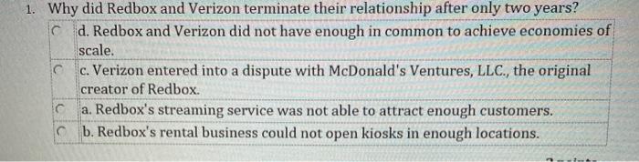 1. Why did Redbox and Verizon terminate their
