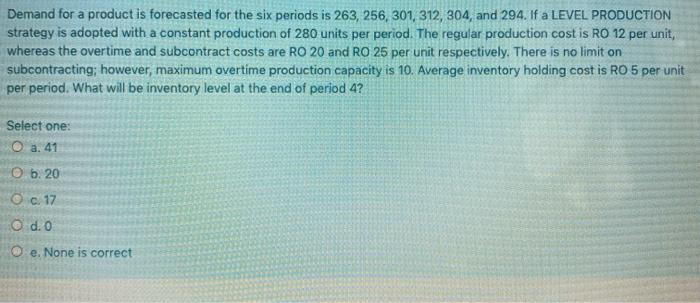 Demand for a product is forecasted for the six