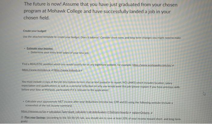 Create your budget! Use the attached template to