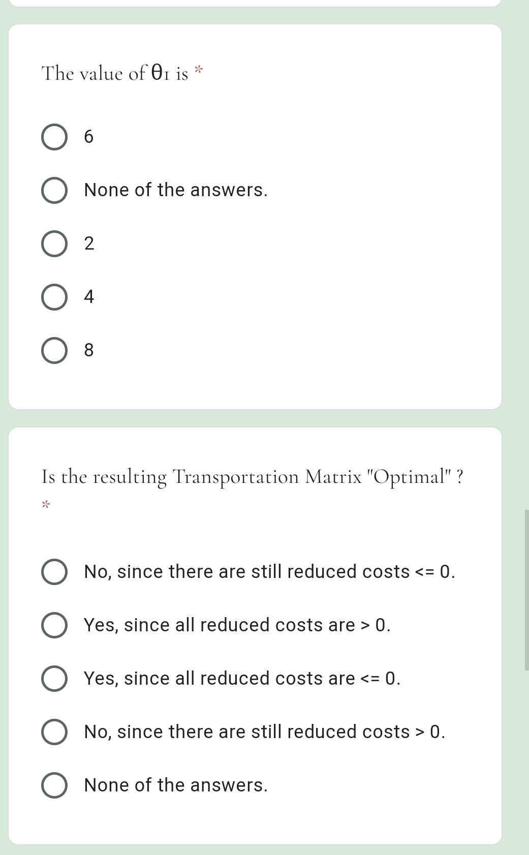 Transportation Algorithm Complete the following