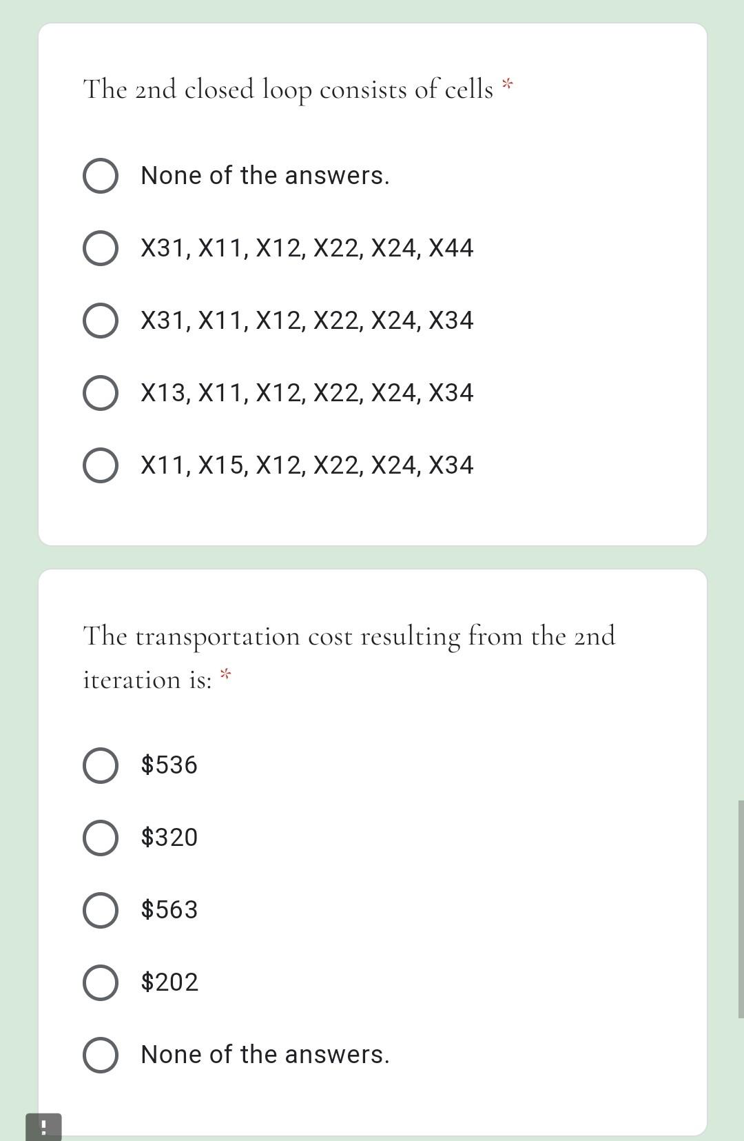 Transportation Algorithm Complete the following