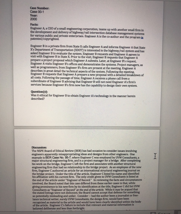 Case Number: Case 00-1 Year: 2000 Facts: Engineer