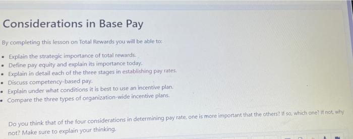 Considerations in Base Pay By completing this