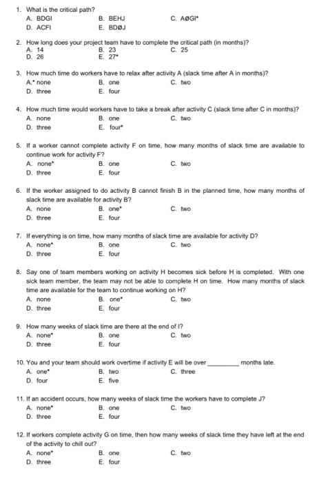 CPM/PERT EXERCISE PROBLEM 1 You have been