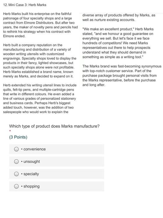 12. Mini Case 3: Herb Marks Herb Marks built his