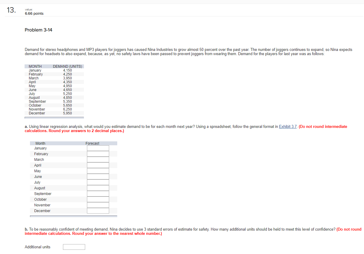 13 value: 6.66 points Problem 3-14 Demand for