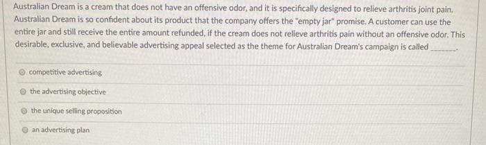 Australian Dream is a cream that does not have an