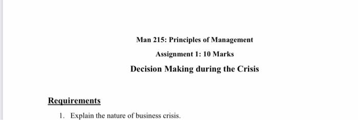 Man 215: Principles of Management Assignment 1: