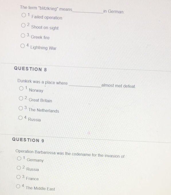 in German The term "blitzkrieg" means_ 0 1 Failed