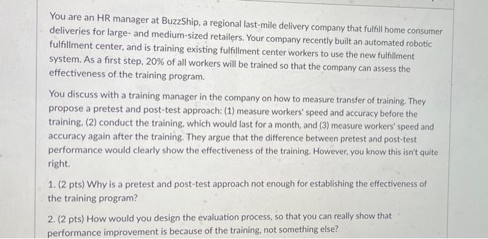 a You are an HR manager at BuzzShip, a regional