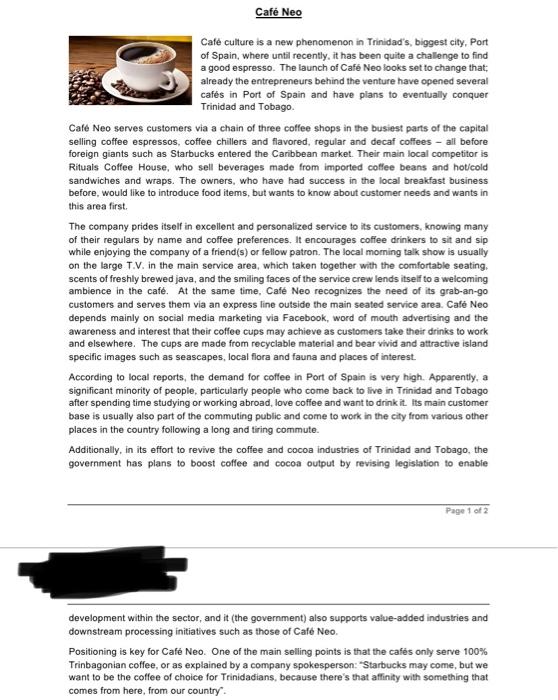 Read the case and Describe some methods Caf Neo