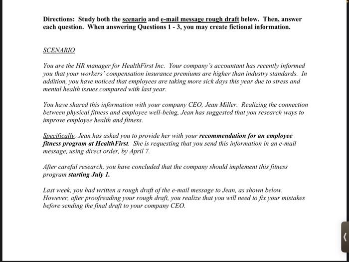 Directions: Study both the scenario and e-mail
