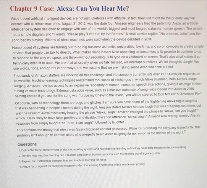 Chapter 9 Case: Alexa: Can You Hear Me?