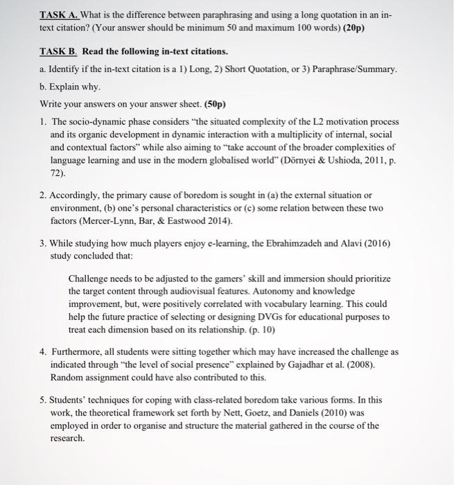 The answer should be in this form please! TASK A.