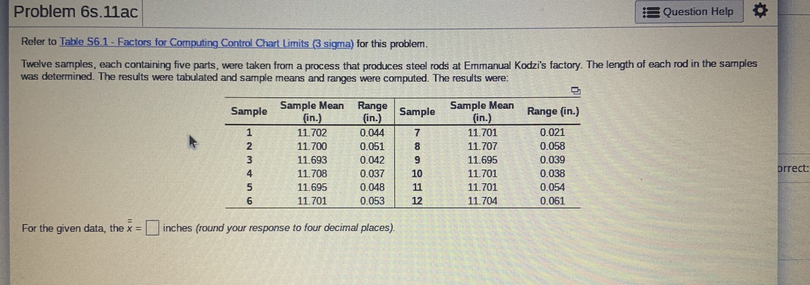 a) Determine the upper and lower control limits