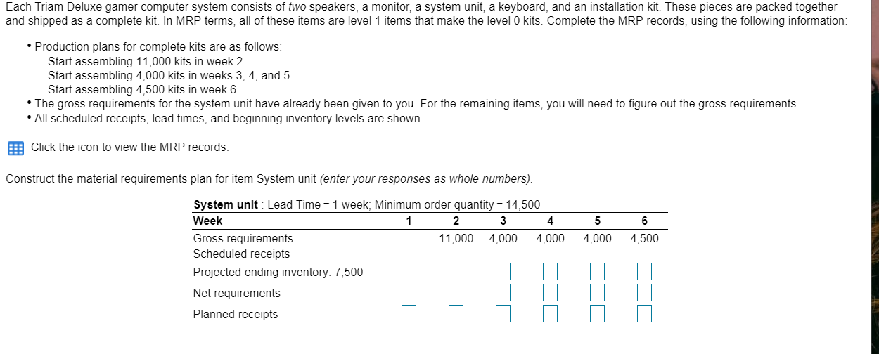 5 6 CD-ROM drivers: Lead Time = 1 week: Minimum