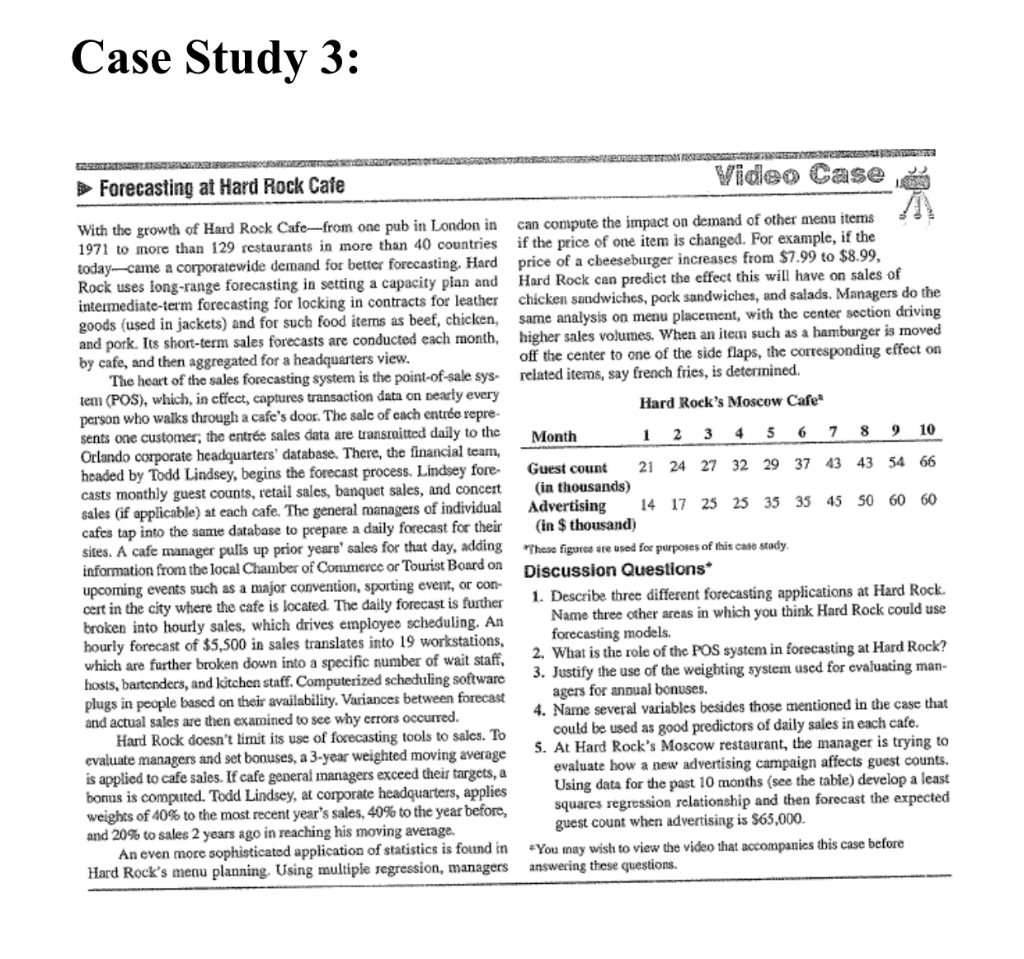 Case Study 3: Forecasting at Hard Rock Cafe Video