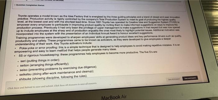 Answer all 4 questions Total 8 Marks Toyota: an