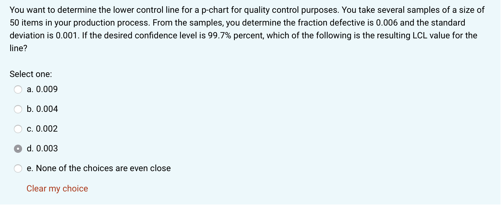 47 You want to determine the lower control line