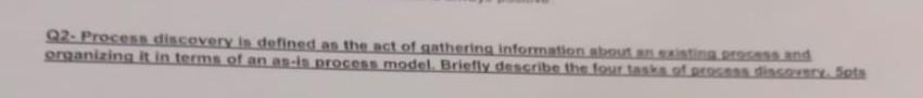 Q2-Process discovery is defined as the act of