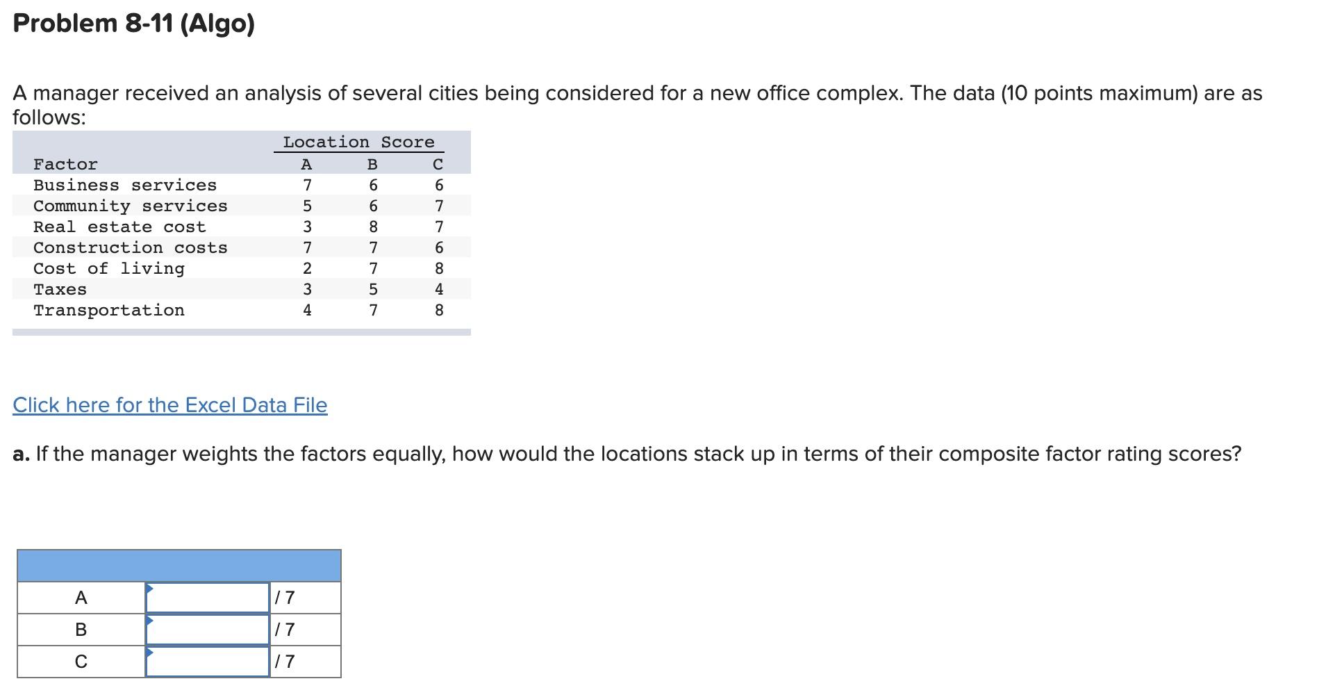 Please Help Click here for the Excel Data File a.