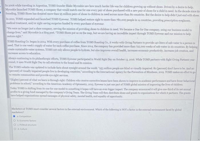 2006 while traveling in Argentina, TOMS founder