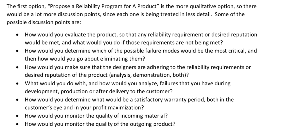 The first option, "Propose a Reliability Program