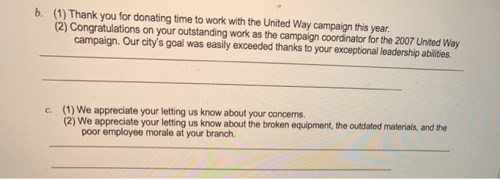 help with b & c please!!! b. (1) Thank you for