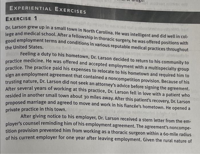 EXPERIENTIAL EXERCISES EXERCISE 1 Dr. Larson grew