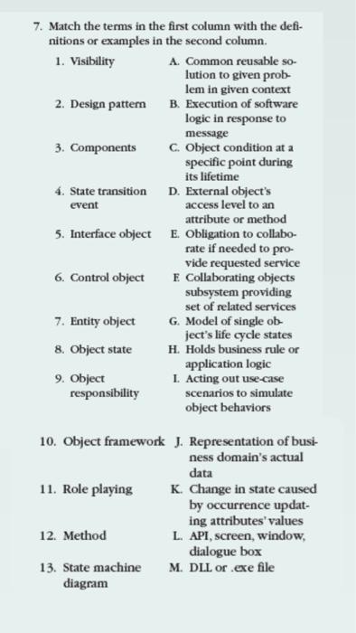 7. Match the terms in the first column with the