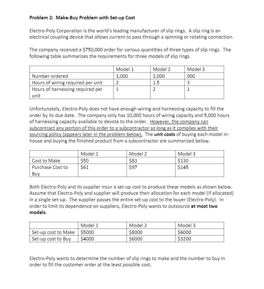 Problem 2: Make-Buy Problem with Set-up