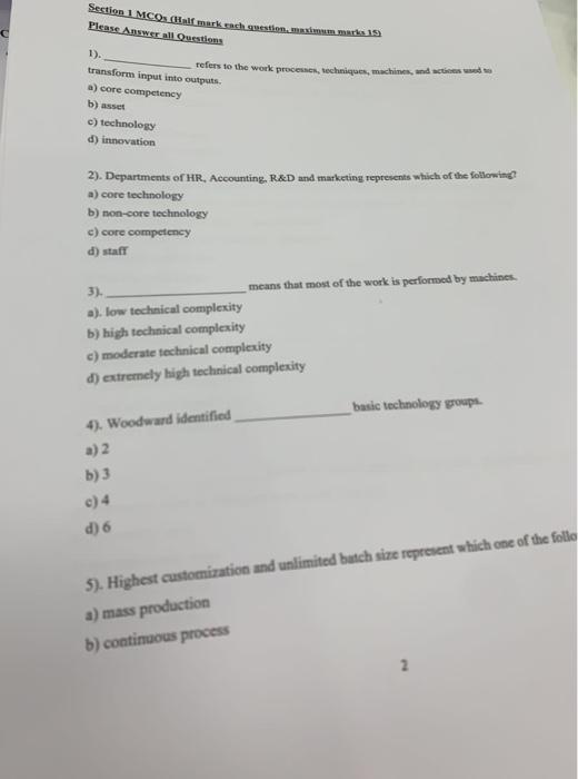 Section 1 MCOS (Half mark each question, maximum