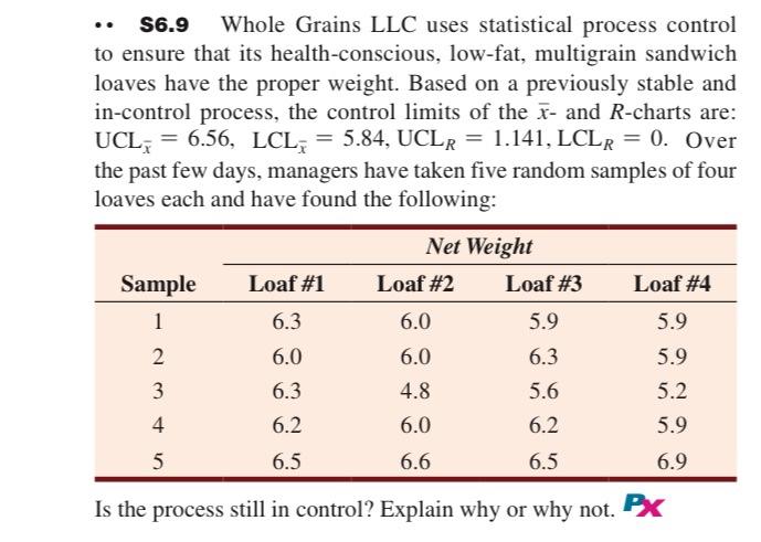 S6.9 Whole Grains LLC uses statistical process
