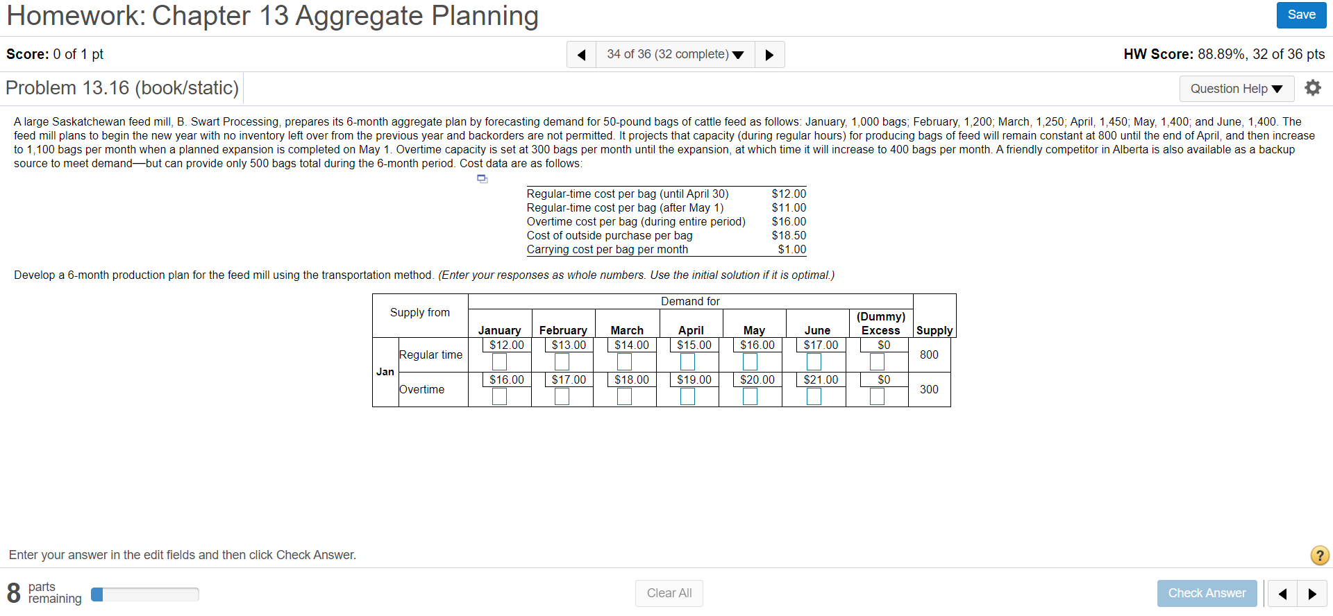 Homework: Chapter 13 Aggregate Planning Save