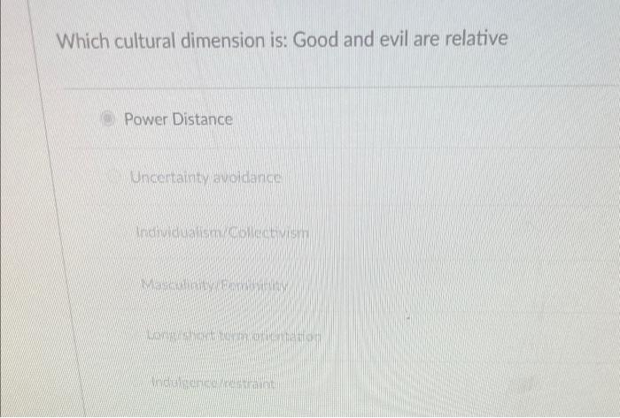 can someone help please Which cultural dimension