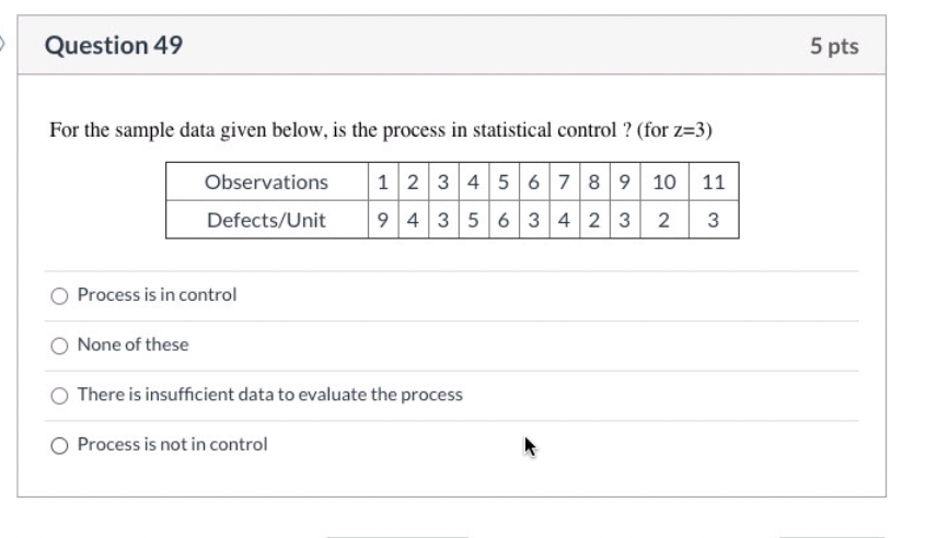 Question 49 5 pts For the sample data given