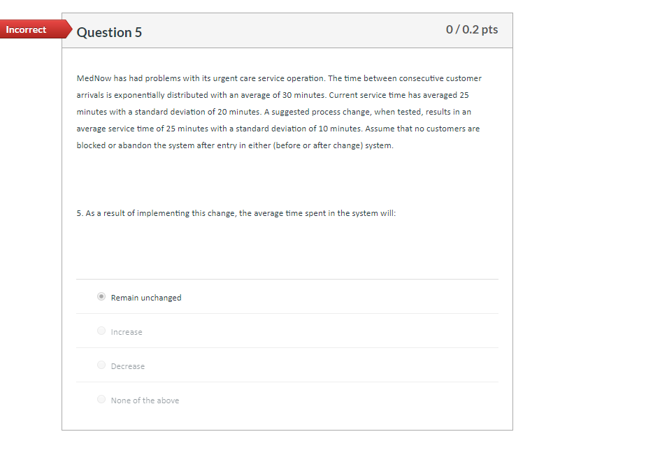 Incorrect Question 5 0/0.2 pts MedNow has had