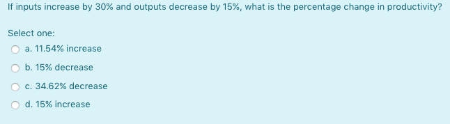 If inputs increase by 30% and outputs decrease by