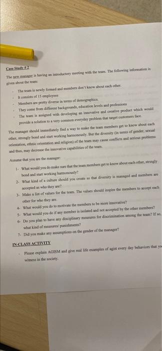 Case Study 2 The new manager is having an