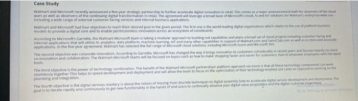 answer the below questions Case Study Walmart and