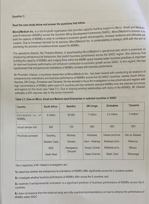 Question 3 Read the case study below and answer